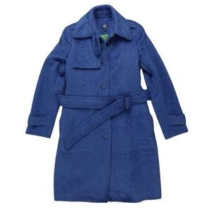 Tommy Hilfiger Wool Mohair Coat Womens Small Blue Long Button Belted Cocktail